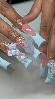 @itssaintlaurennn Pink Ombre Nails, Hard Nails, Nail Jewelry, Long Acrylic Nails Coffin, Kawaii Nails, Acrylic Nails Coffin Short, Unique Acrylic Nails, Cute Nail Designs, Ombre Nails