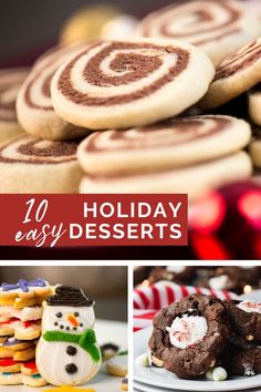 holiday desserts with text overlay that reads, 10 easy and delicious christmas desserts