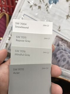 someone holding up some paint samples in their hand