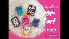 there are many small crocheted items on the white furnishce with text that says, it is make a pop tart keychain