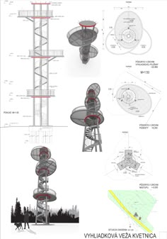 an architectural drawing shows the various parts of a tower that are in different stages of construction