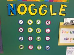 a bulletin board with numbers and magnets on it that says noggle, how many days can you go?