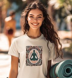 This unisex soft-style t-shirt offers a blend of casual comfort and durability, perfect for yoga enthusiasts.  It is renowned for its soft feel.  Crafted from 100% pre-shrunk ring-spun cotton for solid colors, and cotton/polyester blends for heather and sport grey shades, it ensures softness and breathability year-round.  It offers a seamless double-needle collar with high stitch density for a smoother printing surface. Tubular fit to minimize torque. Available in a wide range of colors to suit Grey Shades, Pose Yoga, Yoga Tshirt, Yoga Shirts, Yoga Inspiration, Yoga Meditation, Yoga Poses, Cotton Tee, Favorite Outfit