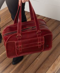 Leather overnight bag for women, duffle bag for women, gift for wife, large leather bag, red bag for black pants, casual duffle bag Red Duffle Bag Tote For Everyday Use, Red Tote Duffle Bag For Everyday Use, Red Leather Travel Bag For Everyday Use, Red Leather Duffle Bag For Everyday, Red Large Capacity Satchel Duffle Bag, Red Leather Duffle Bag For Travel, Leather-lined Satchel Duffle Bag For On-the-go, Red Leather Travel Duffle Bag, Red Leather-lined Satchel For Travel