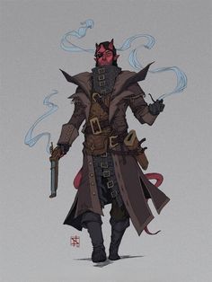 Ketra (Tiefling) Pirate Rogue Character, Steampunk Character, Steampunk Characters, Late To The Party, Semi Realism, Character Sketches