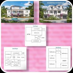 the floor plan for this house is shown in three different sections, and has four separate rooms