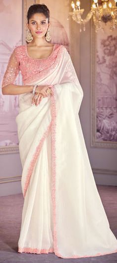 White and Off White color Saree in Crushed Silk fabric with Embroidered, Resham, Sequence, Thread work Luxury White Chinon Saree, Luxury White Cotton Silk Pre-draped Saree, Luxury White Jamawar Saree, White Color Saree, Saree Blouses Online, Reception Lehenga, Embroidered Kurti, Latest Indian Saree, Indian Sarees Online