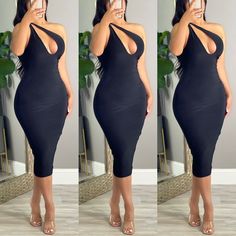 New With Tags Cut Out Front And Back Shoulder Knot Detail Double Layered Bodycon Silhouette 95% Polyester 5% Spandex True To Size - Very Stretchy Made In Usa Adult Prom, Goddess Locs, Woman Clothes, Diy Clothes Life Hacks, Girl Closet, Bodycon Midi Dress, Back Shoulder, Dressy Outfits, Bodycon Midi