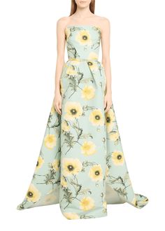 Find OSCAR DE LA RENTA Poppies Print Faille Gown With Draped Train on Editorialist. Oscar de la Renta faille gown features an allover poppies printed styling and a draped floorsweeping train Strapless neckline Sleeveless Pleated front Column silhouette Concealed back zip Polyester/elastane Dry clean Made in Italy Spring Silk Dress For Reception, Silk Dress For Spring Reception, Spring Reception Silk Dress, Silk Pre-draped Dress For Reception, Silk Fitted Maxi Dress For Reception, Elegant Floral Print Gown For Reception, Silk Floor-length Gown With Pleated Back, Poppy Print, Strapless Neckline