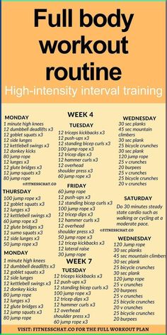 the full body workout routine is shown in yellow and black, with an orange background