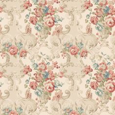 an old fashioned wallpaper with pink and blue flowers