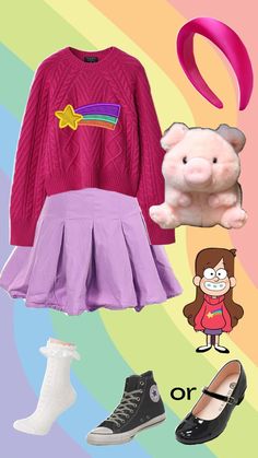 an assortment of clothing and accessories including a stuffed animal