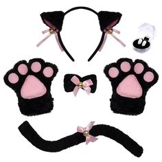 PRICES MAY VARY. Cat Costume Material: This cat costume is made of high-quality fluffy fabric, which is very soft and comfortable to wear without causing irritation to the skin. Each piece is crafted by hand with exquisite detail. Suitable Size: Cat headband width 12cm/4.7inch, flexible; cat bow tie width 12cm/4.7inch; Tooth length 1.3cm/0.5inch; Gloves length and width 20cm/7.9inch x 22cm/8.7inch; The cat tail is 49cm/19.3inch long. The size of the costume is designed with the needs of most peo Paws Gloves, Bat Makeup, Teeth Fangs, Cat Ears And Tail, Claw Gloves, Paw Gloves, Cat Headband, Fluffy Fabric, Cat Ear Headband