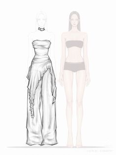 a drawing of a woman's dress and pants, with the bottom part cut out