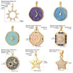 Cute Moon Star Charms for Jewelry Making Supplies Gold Color The Sun Dijes Diy Earrings Necklace Bracelet Bag, Charms For Jewelry Making, Moon Star, Star Charms, Diy Earrings, Jewelry Making Supplies, Stars And Moon, Earring Necklace, Necklaces Bracelets