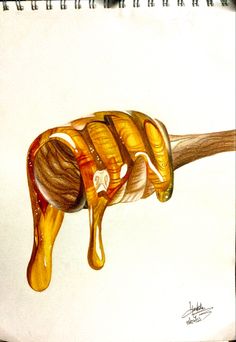 a drawing of a honey dripping from a wooden stick