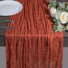 PRICES MAY VARY. Polyester 【LONG RUST TABLE RUNNER】PACKAGE:1 pc extra long rust cheesecloth table runner 27.5" wide and 160"/13 feet in length. All ends are finished, durable. It can satisfy your daily use for most tables and drapes beautifully on table. Terracotta cheesecloth table runner looks absolutely gorgeous as centerpiece table runner or fall wedding party decorations 【PREMIUM MATERIAL】 This rust cheese clothes table runner with wrinkled texture is made from soft premium cheesecloth gauz Burnt Orange Weddings Decorations, Rust Table Runner, Orange Wedding Decorations, Bridal Ornaments, Cheesecloth Table Runner, Thanksgiving Table Runner, Rustic Table Runners, Boho Table Runner, Burnt Orange Weddings