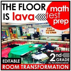 the floor is lava test prep poster with tables, chairs and desks in it