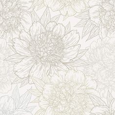 a white and beige floral wallpaper with lots of flowers