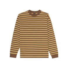 Stripe Long Sleeve T-Shirt – Only NY Fall Crew Neck Top With Striped Collar, Fall Crew Neck Top With Signature Stripes, Relaxed Fit Cotton T-shirt With Ribbed Collar, Classic Tops With Striped Collar For Everyday, Crew Neck Cotton Top With Signature Stripes, Cotton Crew Neck Top With Signature Stripes, Casual Brown Tops With Striped Collar, Fall Cotton Tops With Signature Stripes, Casual Striped Collar Crew Neck Top