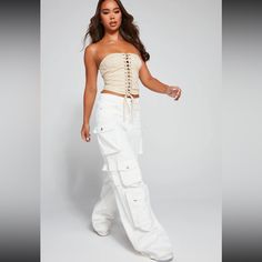 New With Tags Lily High Rise Cargo Jeans, High Rise Cargo Jeans, White Cargo Pants, Lily White, Fashion Nova Pants, Vacation Outfit, 2022 Trends, Outfits 2022, Fashion Nova Jeans