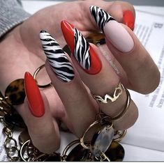 Zebra Print Nails, Animal Print Nails Art, Zebra Nails, Animal Nails, Almond Nails Designs, Animal Print Nails, Nail Designs Glitter, Chic Nails, Fancy Nails