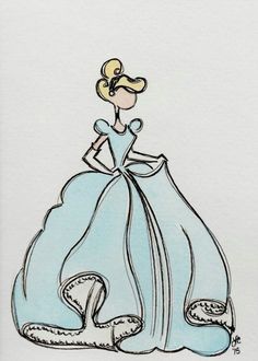 a drawing of a woman in a blue dress