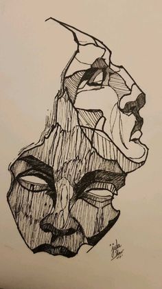 a drawing of a face made out of wood