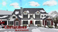 a christmas mansion with presents on the front