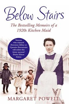 the book cover for below stairs, featuring an image of a woman in white aprons and