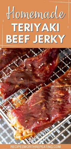 homemade teriyaki beef steak on a grill with text overlay