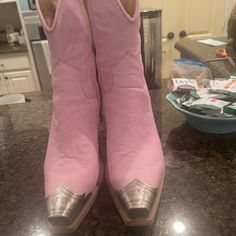 Leather Pink Silver Toed Boots. Worn Once Boots Small Heel, Pink Boots, Free People Shoes, Bootie Boots, Ankle Boots, Free People, Women Shoes, Boots, Heels