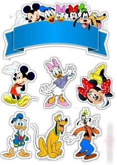 mickey mouse and friends stickers with a blue ribbon on top of the image is an image