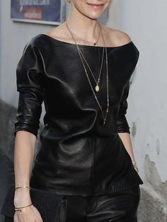 Buy Inexpensive Leather Tops at Stylewe online store, SPU: 11FLEBM820F, Color: Black, Edition type:Regular Fit, Thickness:Regular. Fall Party Outfit, Fashion Black And White, Faux Leather Top, Boat Neck Tops, Cold Shoulder Long Sleeve, School Looks, Fashion Elegant, Long Sleeves Coats, Fashion Black