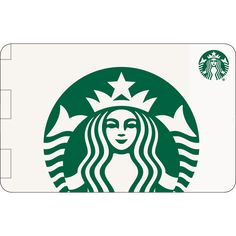 the starbucks logo is shown in green and white on a card with an image of a woman's face