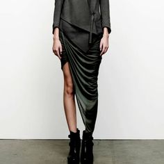 Pics Are From Pre-Fall 2012 Rtw! Lovely As Ever! I Love Just About Everything From Helmut Lang! I've Held Onto This Long Enough It's Too Small For Me Now, Definitely One Of His Popular Skirts:) Fab Features Include: Pull On Style W/Covered Elasticized Waistband Draped Twisted Detail Asymmetrical Hem Semi Sheer 13.5" Waist 18" Skirt 38" Length Euc (Wore Once) Fitted Skirt With Folds For Evening, Elegant Fitted Fall Wrap Skirt, Elegant Fitted Wrap Skirt For Fall, Chic Asymmetrical Cocktail Skirt, Chic Cocktail Skirt With Asymmetrical Hem, Edgy Skirt For Evening And Fall Season, Elegant Asymmetrical Wrap Skirt For Fall, Asymmetrical Hem Wrap Skirt For Fall, Asymmetrical Bottoms For Night Out In Fall