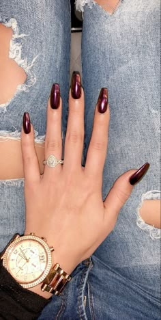 Red Purple Chrome Nails, Burgundy Nails Crome, Wine Nails Chrome, Plum Nails With Chrome, Dark Red Metallic Nails, Chrome Plum Nails, Fall Nails 2023 Purple, Coffin Dip Nail Ideas, Burgundy Metallic Nails