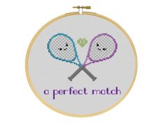 two tennis racquets with the words a perfect match in purple and blue