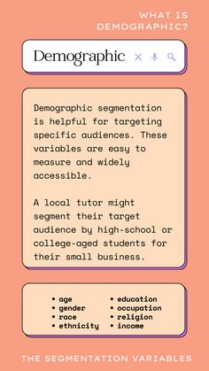 an info sheet with the words demographic and other information about it on it