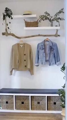 some clothes are hanging up on the wall