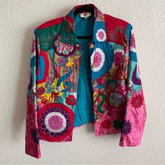 Please Message Me With Any Questions. Thank You For Browsing Through The Haven Bazaar Festive Multicolor Outerwear With Floral Embroidery, Fitted Multicolor Outerwear For Festivals, Vintage Multicolor Outerwear For Festive Occasions, Festive Multicolor Patchwork Outerwear, Designer Long Sleeve Outerwear For Festivals, Wearable Art Clothing, Vintage Jacket, Wearable Art, Vintage Ladies