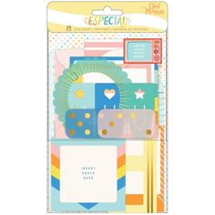 a package of paper with different shapes and colors on it's front, including the words eypecial