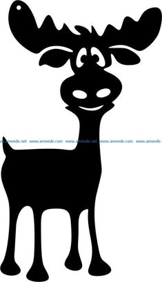 a black and white silhouette of a reindeer with large horns on it's head