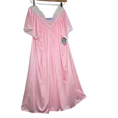 New With Tag's Vtg-Coffee Time Women's Pink Night Gown One Size Fits All (8-18) V-Neck Size - One Size Fits (8-18); Material -100% Nylon, Machine Wash, Made In Usa; Pink In Color, V-Neck, Lace At Front V-Neck And Sleeve Ends, Measurements Laying Flat; Bust/Chest Arm-Pit To Arm-Pit: - 19 1/2 Inches Sleeve Length Down The Top: - 9 Inches Underarm Length - Arm-Pit Hem:- 29 Inches Center Back Length - Below Collar: - 35 Inches My Home Is A Non-Smoking Home. I Will Combine Shipping Of Multiple Purcha V-neck Nightgown With Lace Trim For Sleepover, V-neck Nightgown With Lace Trim, V-neck Nightgown With Lace Trim For Pajama Party, V-neck Lace Trim Nightgown For Pajama Party, Vintage Lace Trim Sleepwear For Pajama Party, Vintage V-neck Nightgown For Loungewear, Pink V-neck Nightgown For Loungewear, Vintage V-neck Nightgown With Lace Trim, Vintage Short Sleeve Nightgown For Pajama Party