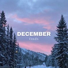 people skiing down a snow covered hill with the words december finds on it's side