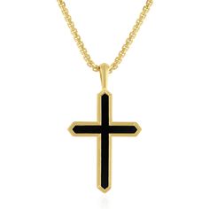 Elevate your accessory collection with this striking black onyx cross pendant, masterfully crafted in vermeil. It's not just an accessory, it's a statement, perfect for the discerning man looking for elegance that effortlessly complements any style.Never complicated and authentically you, Wilkes & Forge celebrates genuine self-expression and modern simplicity, designed for the man who confidently stands out with his individual style. | Men's Black Onyx Cross Pendant Necklace | Vermeil | Yellow | Size 24" | Wilkes & Forge Luxury Black Cross Pendant Necklace, Black Cross Pendant For Formal Occasions, Black Cross Pendant Necklace For Formal Occasions, Classic Black Cross Jewelry, Black Cross Jewelry For Formal Occasions, Elegant Black Cross Pendant Necklace, Elegant Black Pendant Cross Necklace, Elegant Black Crucifix Cross Necklace, Elegant Black Crucifix Jewelry