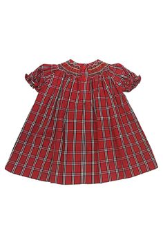 Your baby girl will look cute and festive in this Red & White Plaid Baby Girl Bishop Dress. This dress is made from 100% cotton, which is gentle and cozy on her skin. The dress has a round neck, short sleeves, and a button back closure for easy dressing.The dress has a cheerful and classic red and white plaid pattern, and a hand smocked design on the chest that gives it a touch of charm and elegance. This dress is ideal for holidays, parties, photos or any special occasion.This plaid dress will Boutique Names, Baby Boy Christening, Red And White Plaid, Things To Do With Boys, Plaid Baby, Baby Boutique Clothing, Hand Smock, Christening Gowns, Baby Comforter