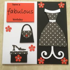 a birthday card with an image of a woman's dress and purse