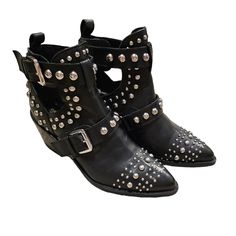 Gently Used, Worn Twice Beautiful Black Leather Metal Studded Booties With Side Buckle. These Look Fabulous With Any Outfit, From Denim To Dress Attire. Sure To Fetch Many Compliments. Kurt Geiger Shoes, Dress Attire, Ankle Bootie, Kurt Geiger, Ankle Booties, Bootie, Bootie Boots, Ankle Boots, Black Leather