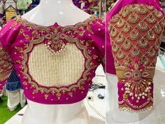 Here Are The Latest Designs For Bridal Blouses With Maggam Work. The Maggam Work With Kundan, Thread And Spring Can Be Customised Along With The Cloth Color You Want To Choose. Having These Kind Of Maggam Work Blouses Is Very Trendy For Traditional Gatherings And Poojas.  This Enhances The Beauty Of Any Saree When This Is Teamed Up With Different Kind Of Maggam Designs. The Combination Of Aari And Zardosi Works Make This Maggam Designs Look Very Elegant And Beautiful. We Customize The Blouse As Maggam Designs, Pink Blouse Designs, Design Kurti, Maggam Blouse, Designs Blouse, Latest Bridal Blouse Designs, Embroidery Blouses, Latest Blouse Designs Pattern, Maggam Work Designs